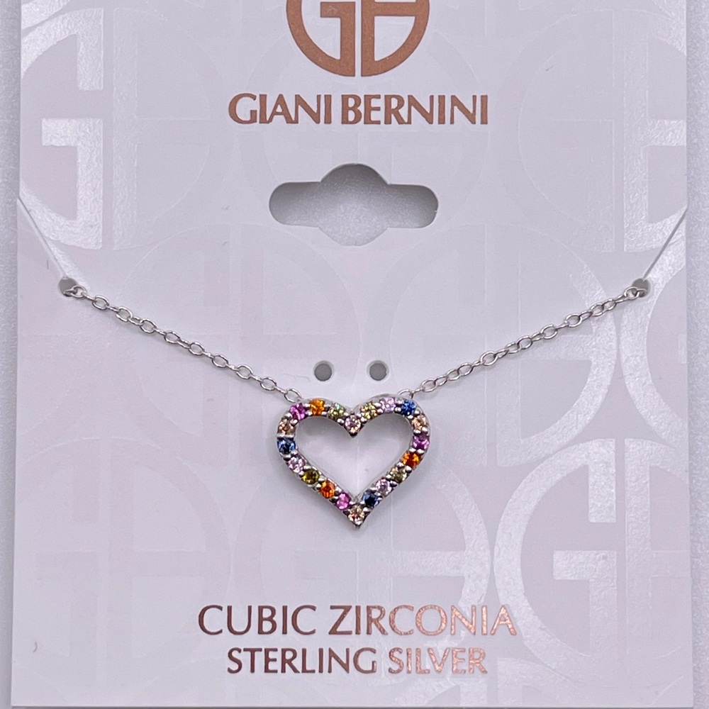 Giani Bernini Rainbow Cubic Zirconia Heart Pendant Necklace Sterling Silver, 16"